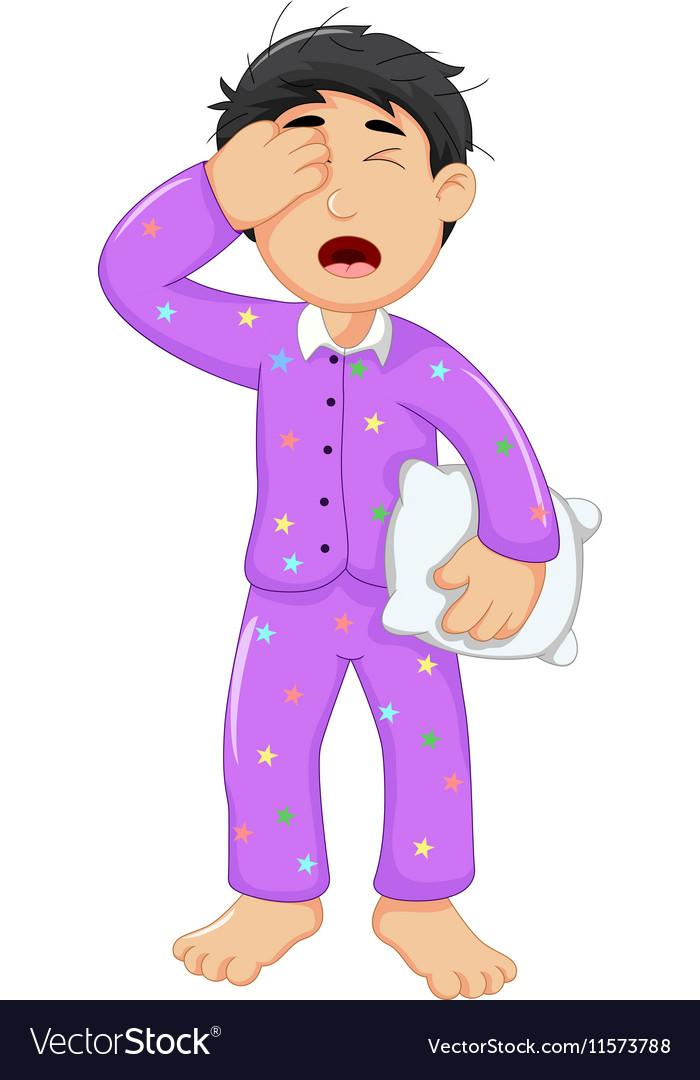 Cute boy cartoon sleepy holding pillow Royalty Free Vector