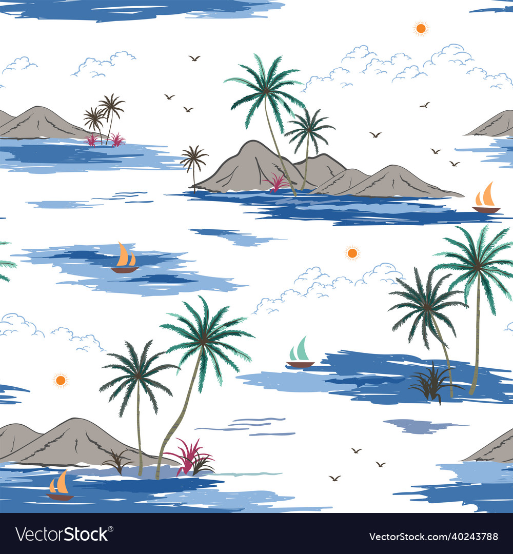 Hand drawn nature island seamless pattern