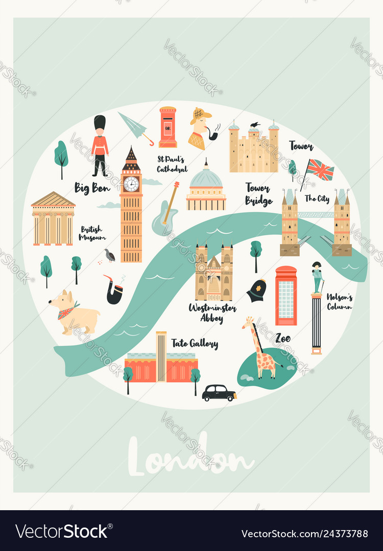 Map london with landmarks symbols Royalty Free Vector Image