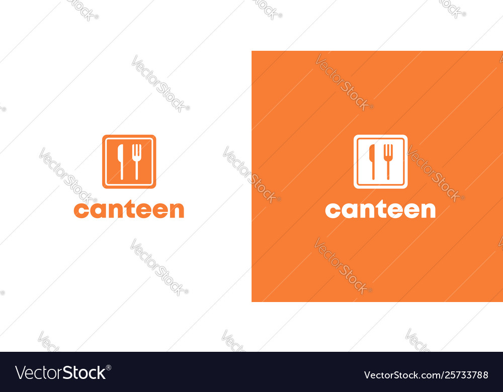 Orange flaches Canteen-Logo mit Löffel und Gabel