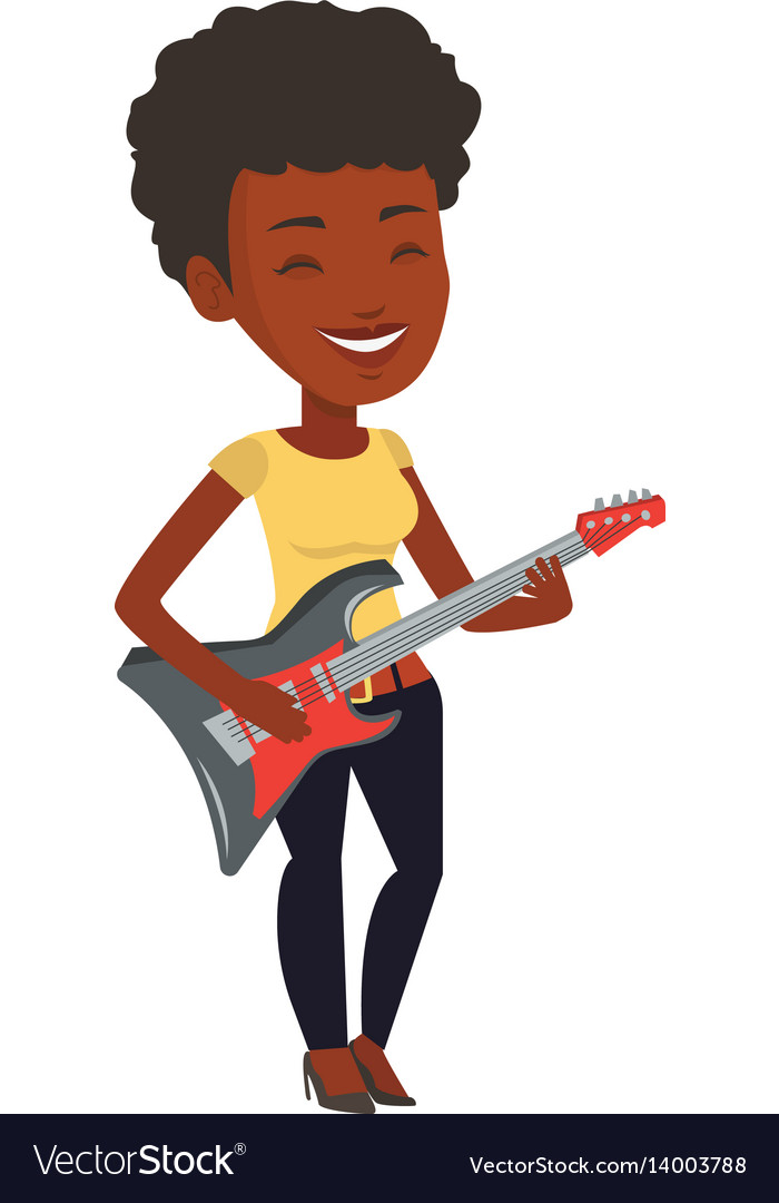 Woman playing electric guitar Royalty Free Vector Image