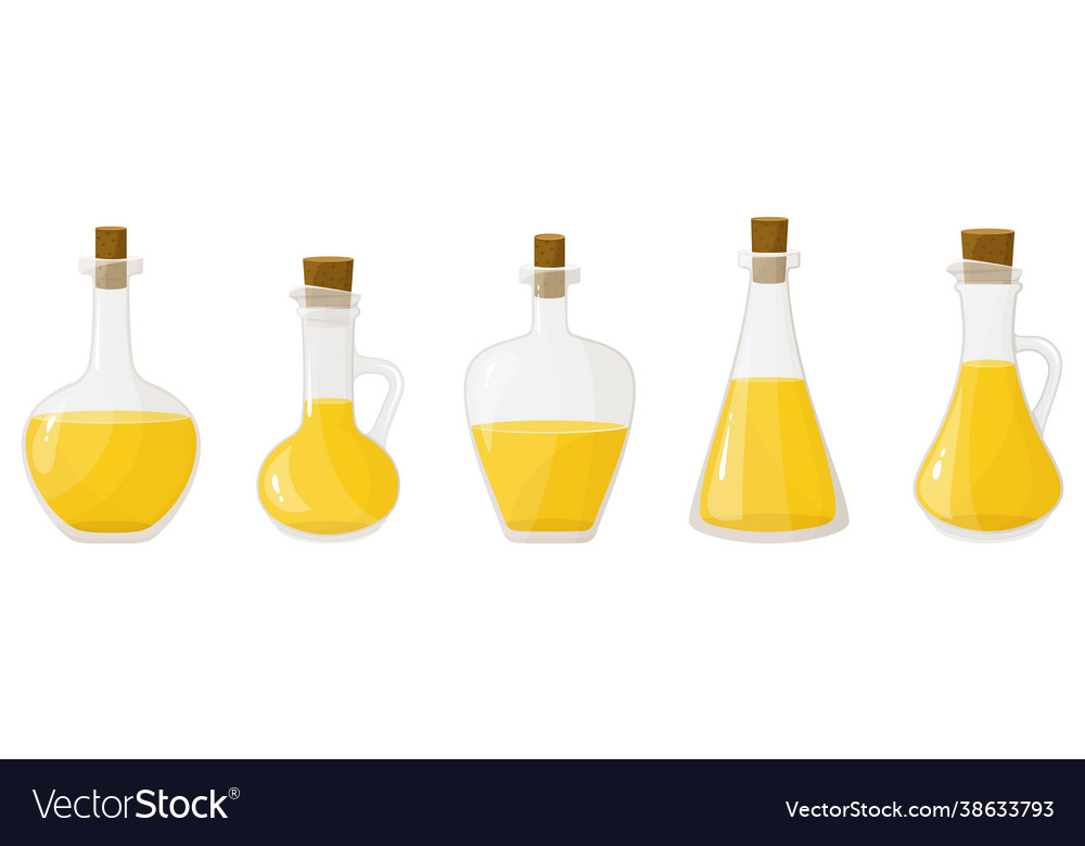 Set oil in glass bottles isolated on white