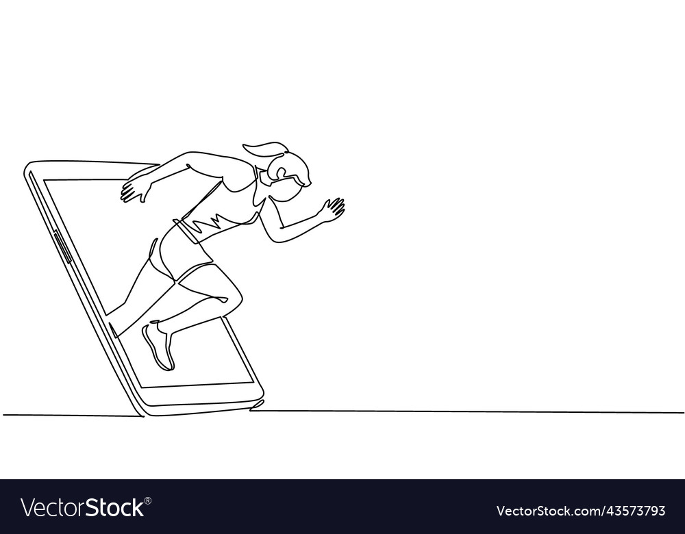 Single one line drawing woman runner focus