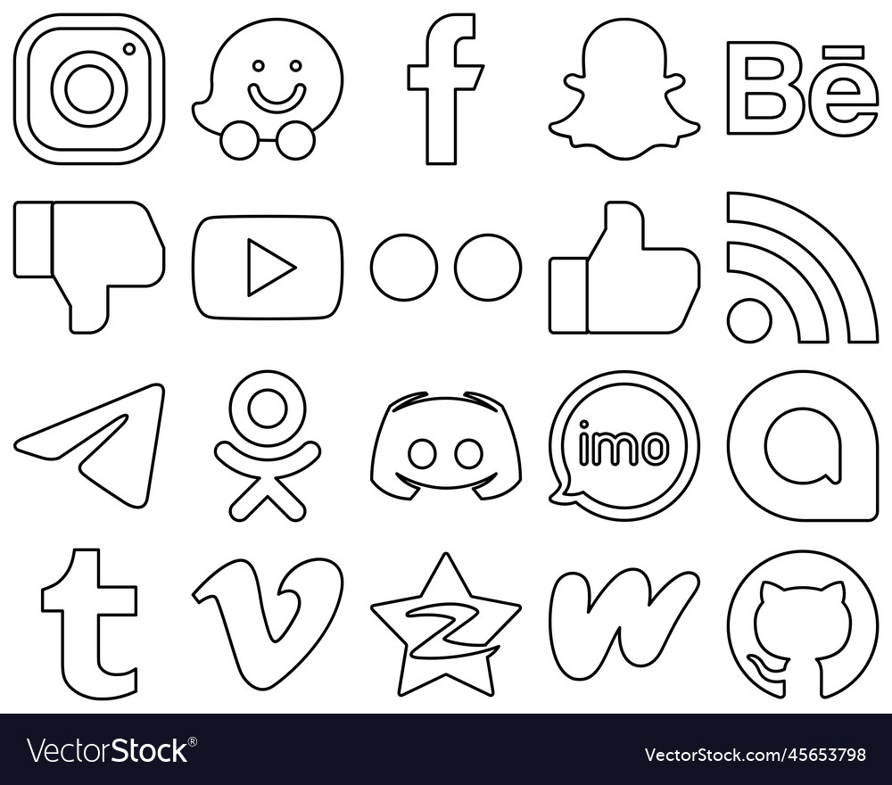 20 eye-catching black line social media icons