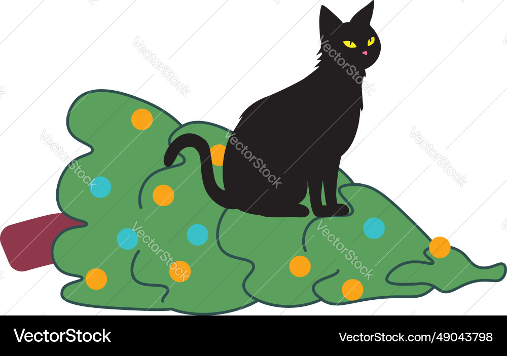 Black cat knocks down christmas tree Royalty Free Vector