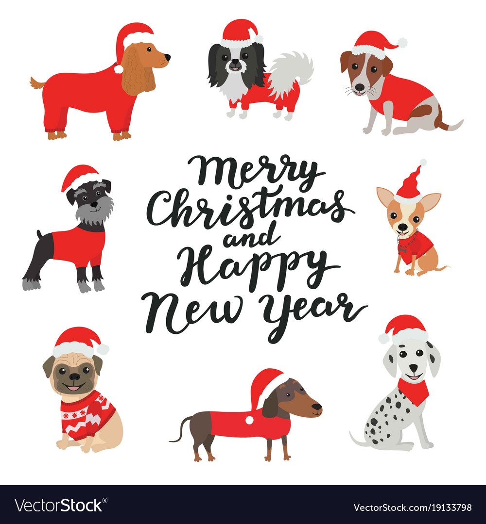 Merry Christmas 2022 Images Dogs Greeting Card Merry Christmas And Happy New Year Vector Image