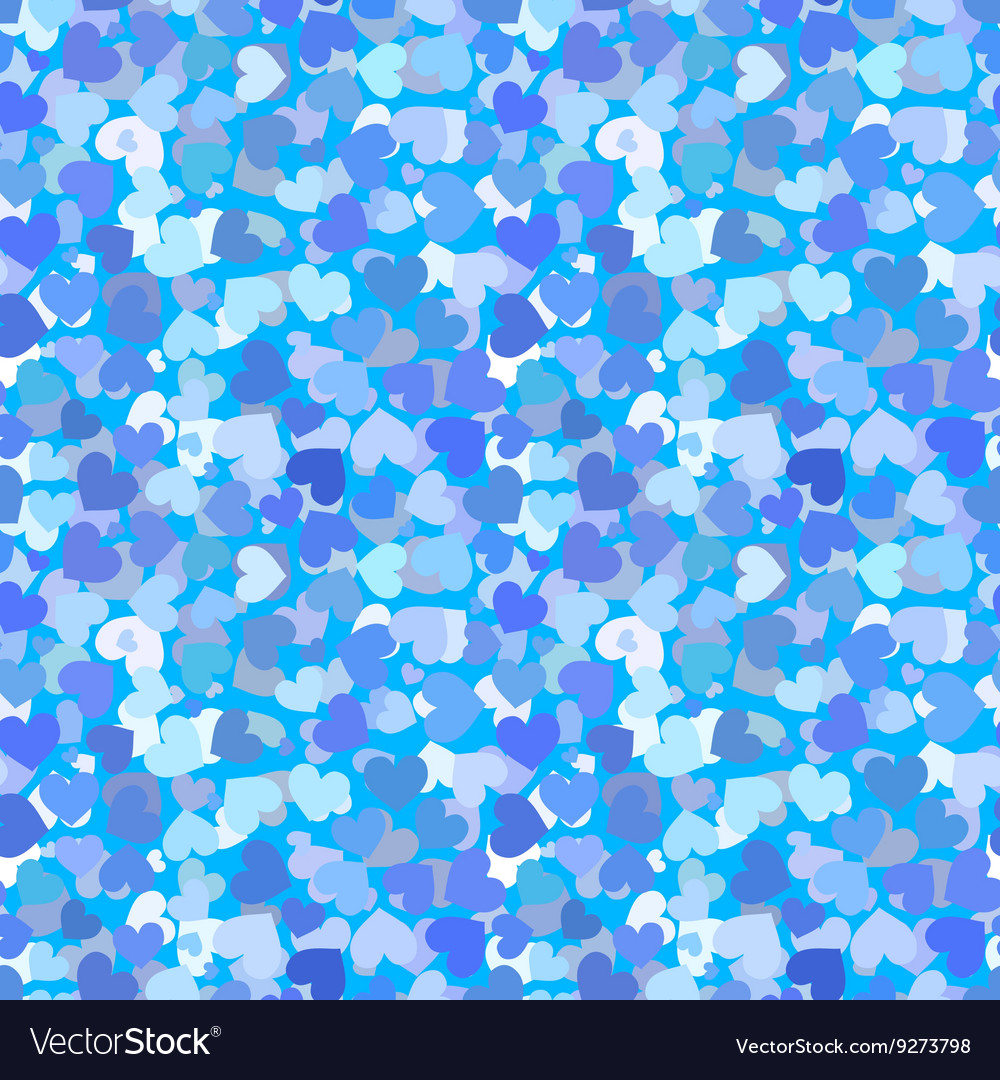 Many blue and cyan hearts seamless pattern