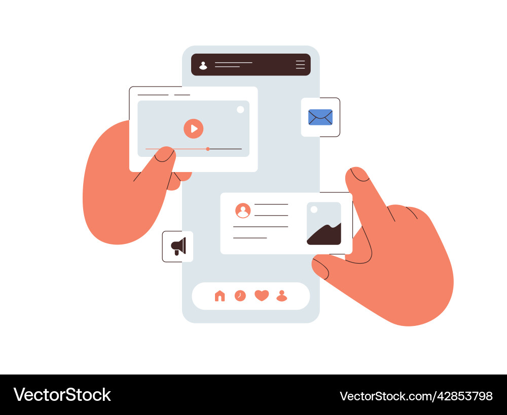 Ui ux design of mobile phone application hands Vector Image