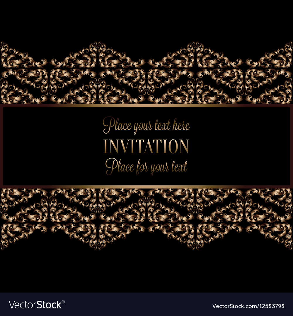 Vintage gold invitation or wedding card on black Vector Image