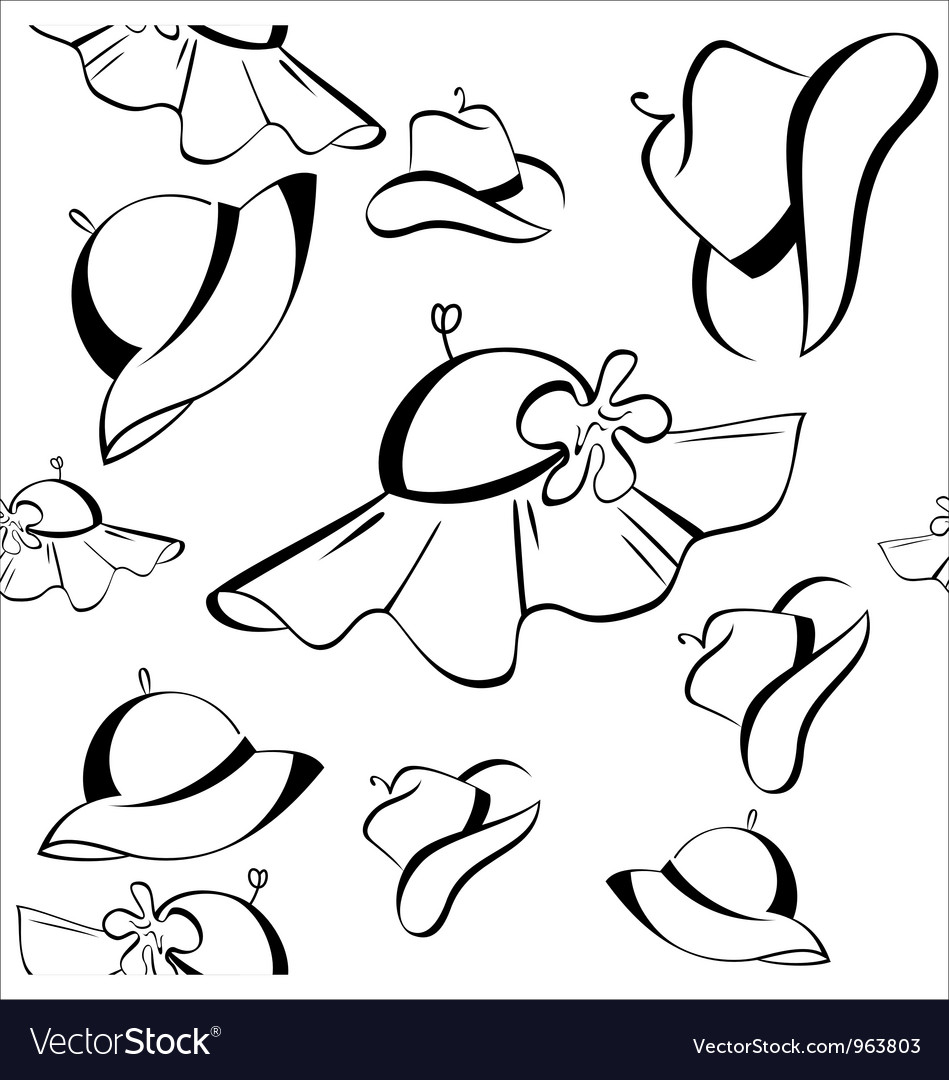 Black and white contour hats seamless pattern