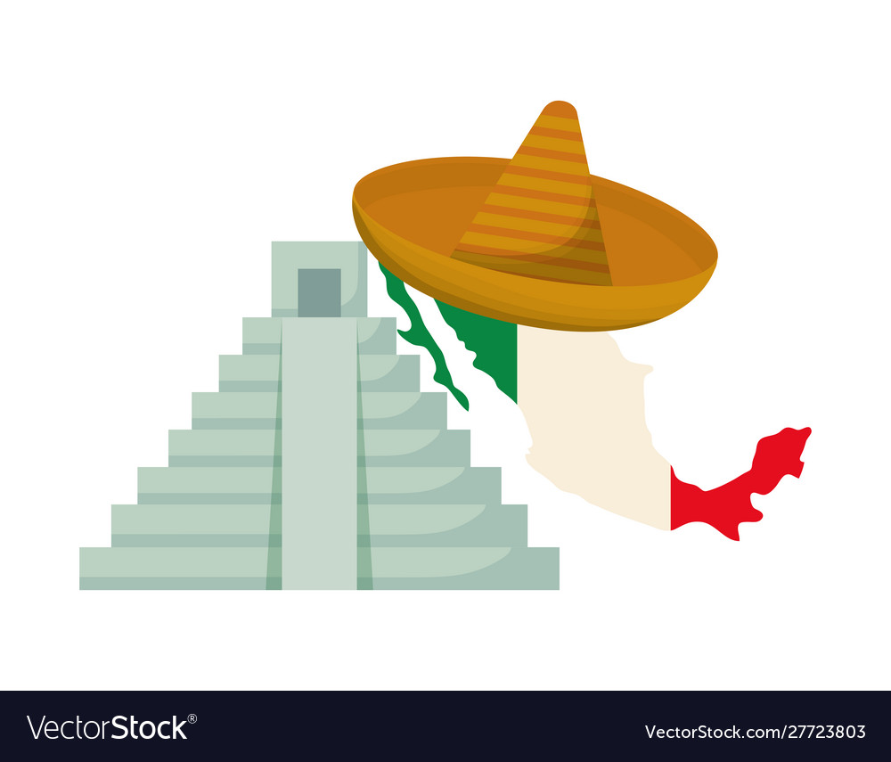 Pyramid with map and hat mexican