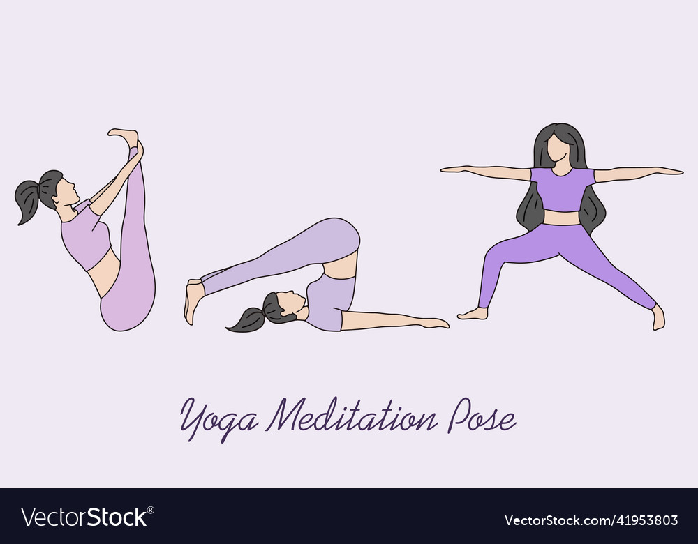 Set of woman girl yoga meditation people pose