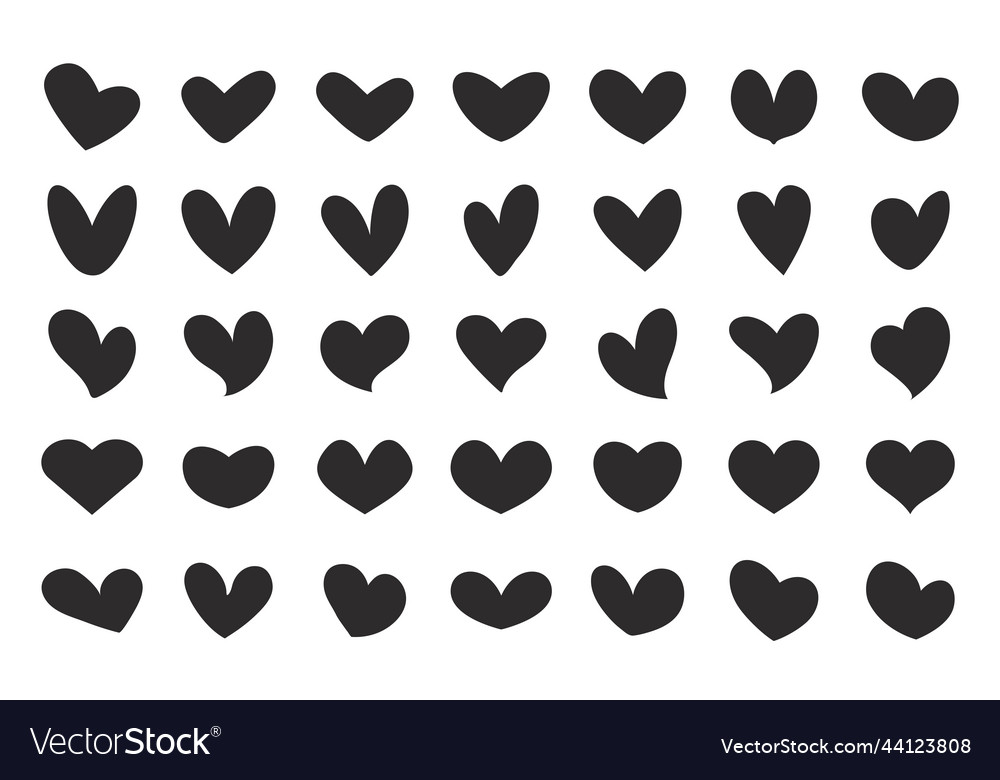 A beautiful set of love heart shaped silhouettes Vector Image