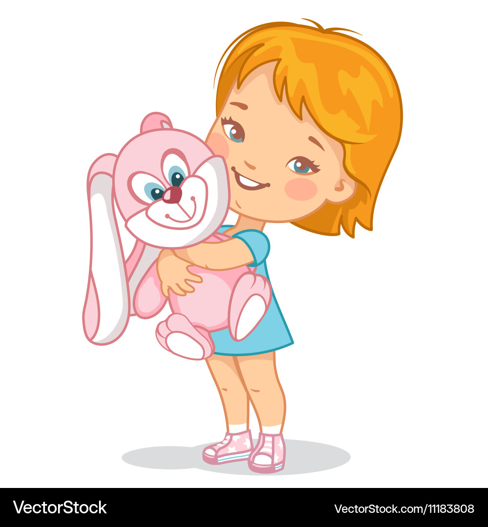 Child with pink plush rabbit toy Royalty Free Vector Image
