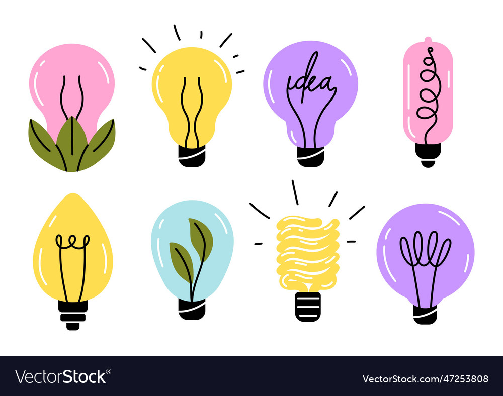 Creative light bulbs set Royalty Free Vector Image