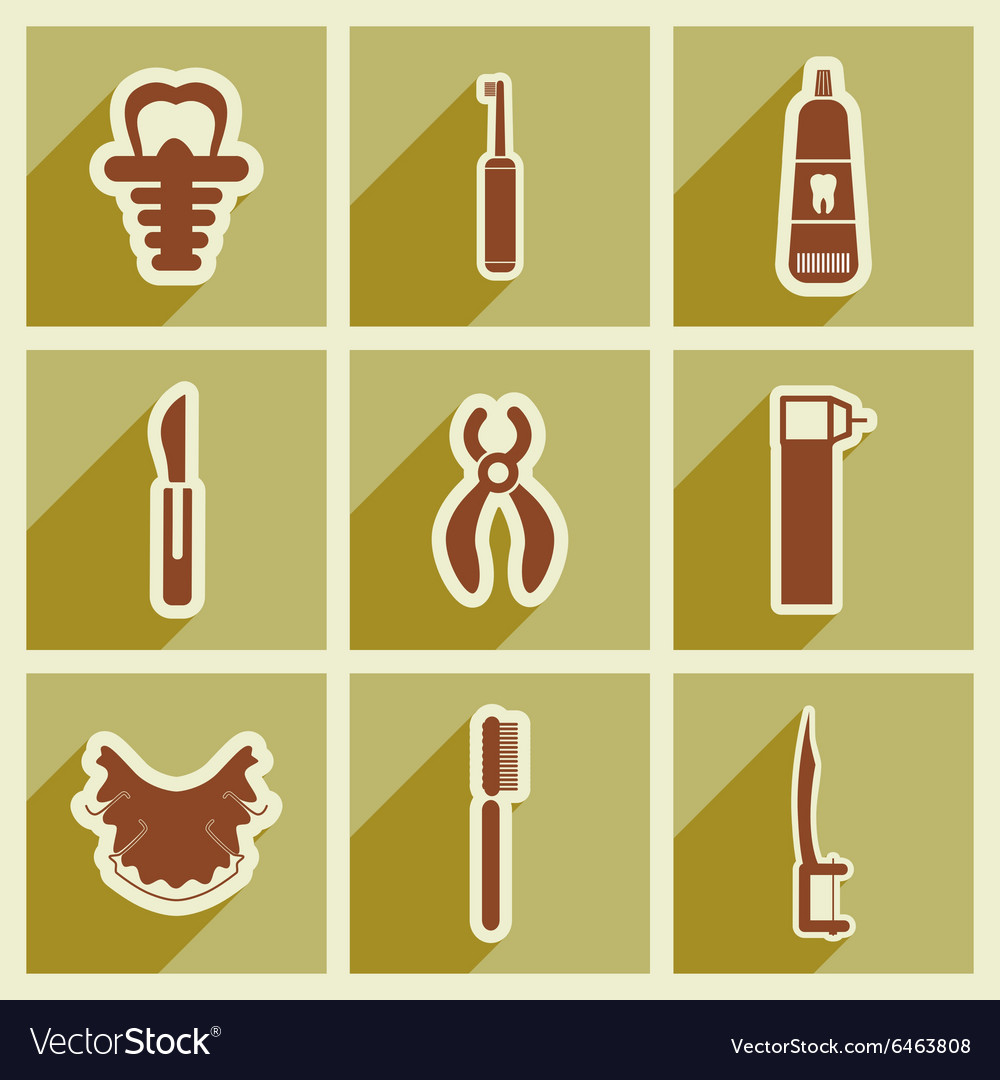 Icons of assembly stomatology in flat style