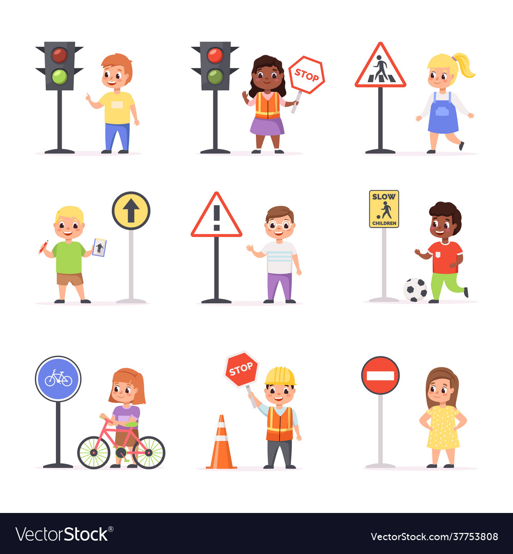 kids-road-signs-children-learn-road-rules-vector-image