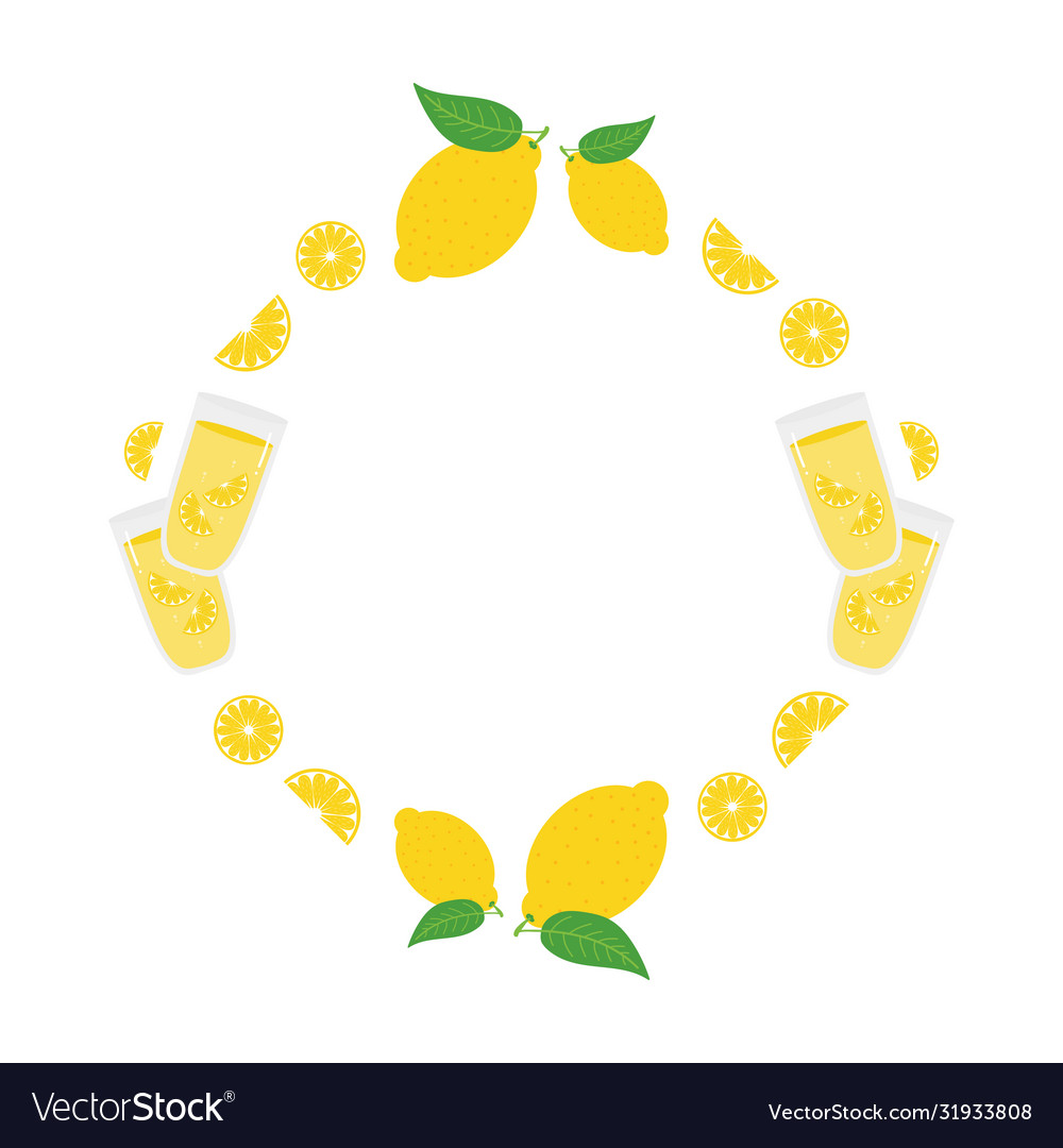 Lemonade and fresh yellow lemons frame Royalty Free Vector