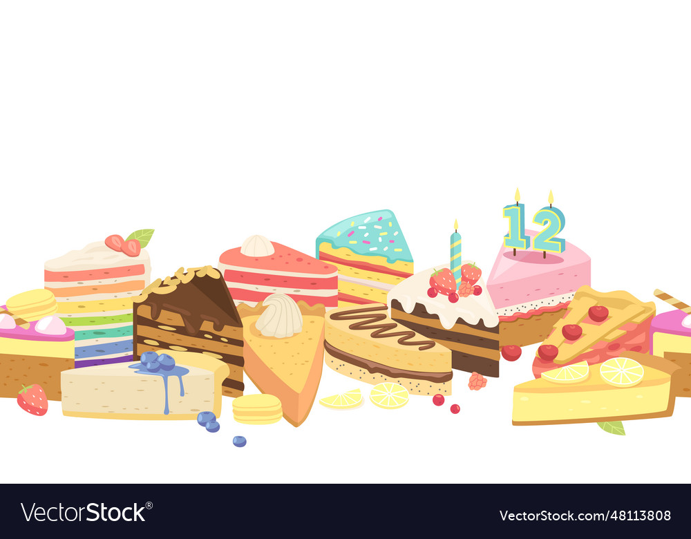 Seamless pattern with delightful cake slices