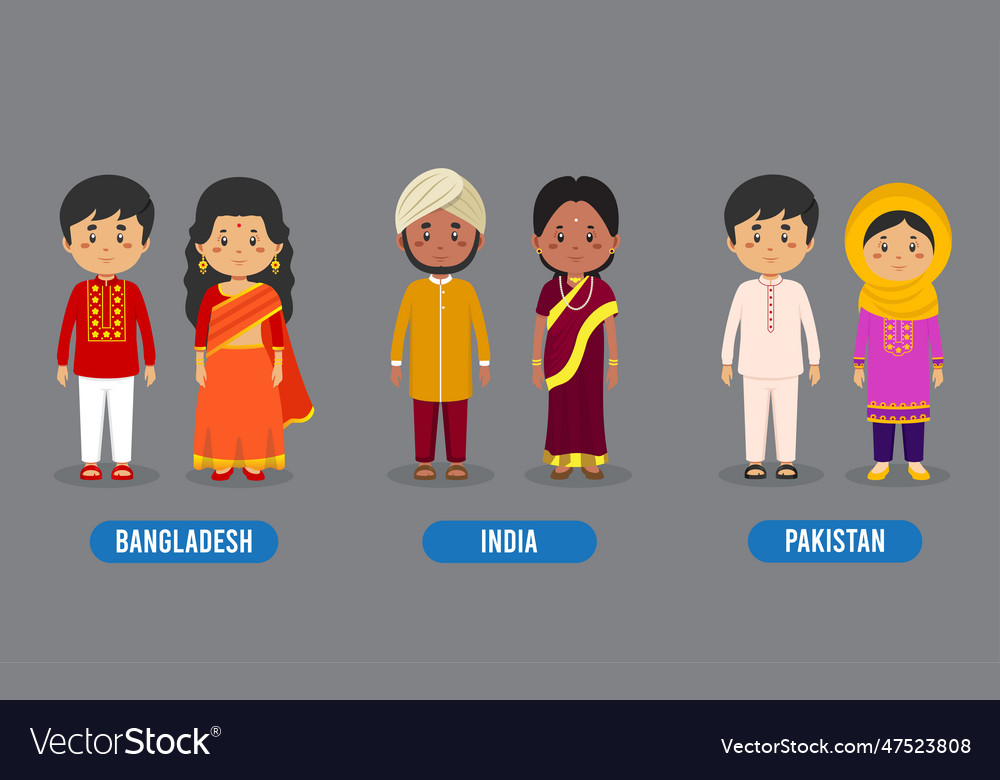 Set of asian people wearing traditional outfit Vector Image