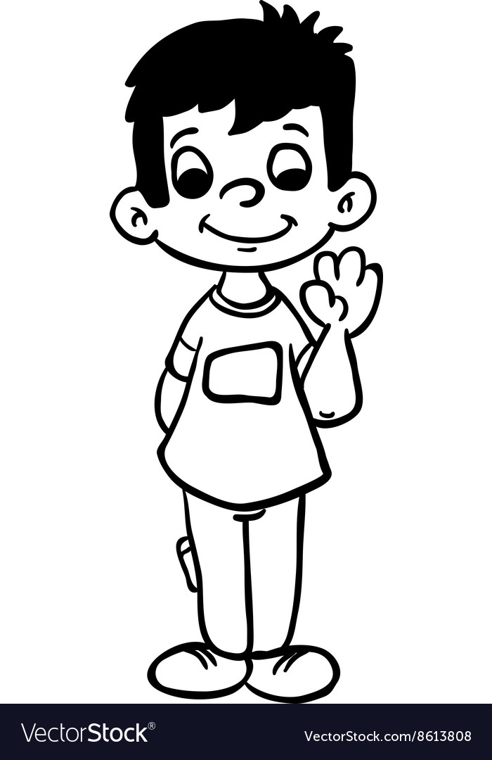 Simple black and white boy wave Royalty Free Vector Image