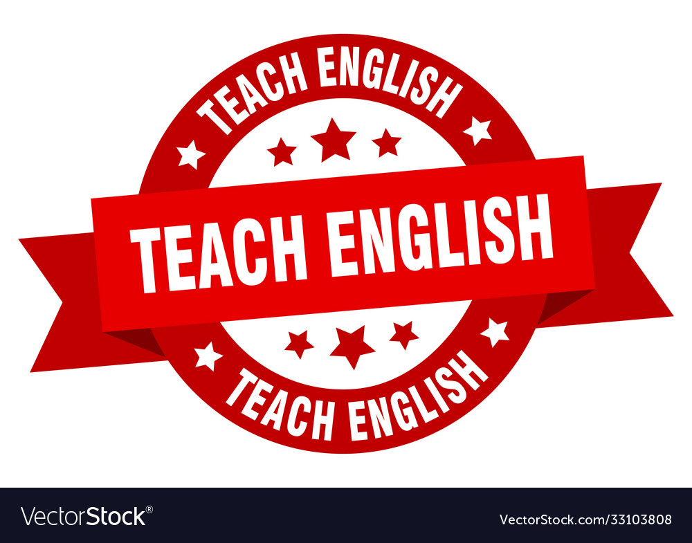 Teach english round ribbon isolated label