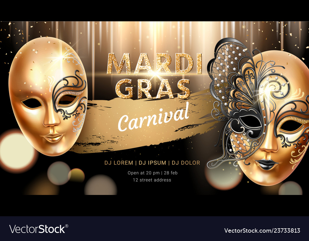 Carnival mask with butterfly for mardi gras banner