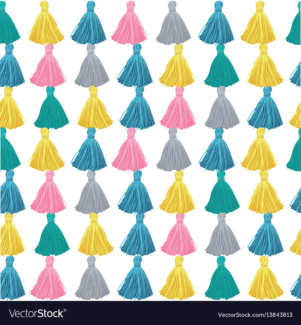 Colorful Decorative Tassels Rows Seamless Vector Image