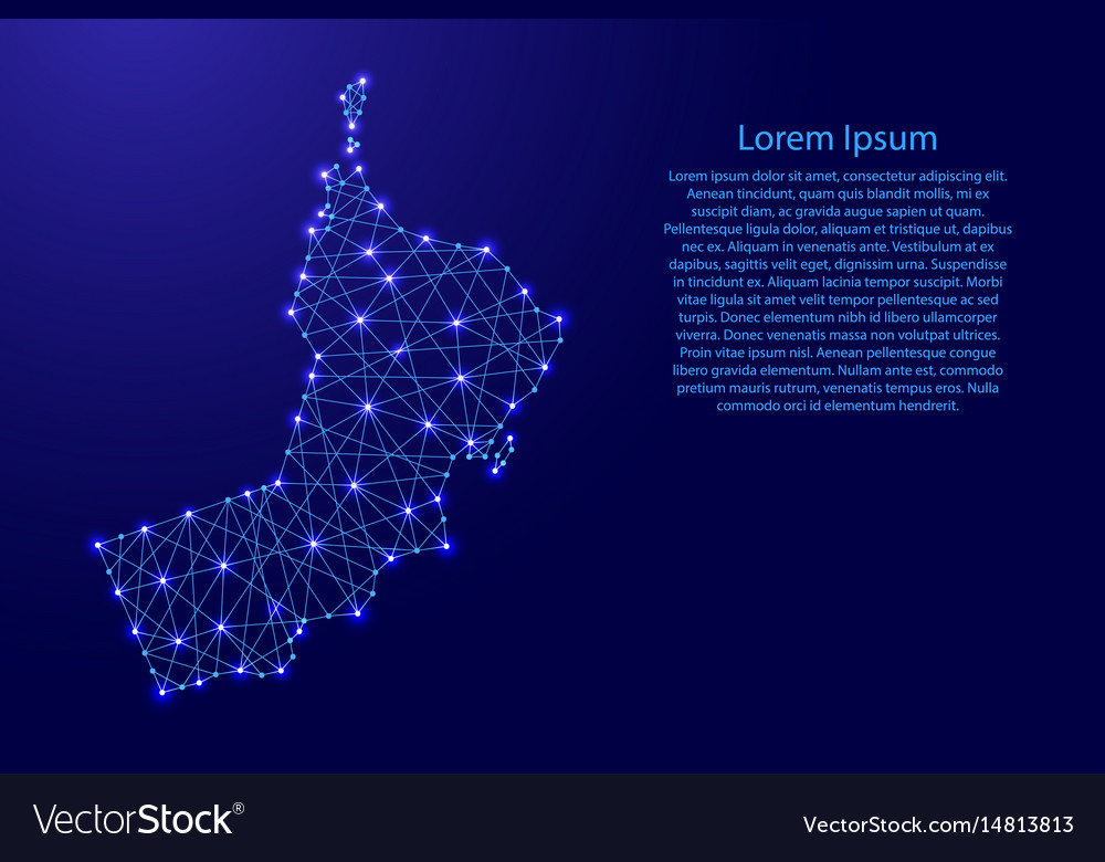 Map of oman from polygonal blue lines and glowing Vector Image