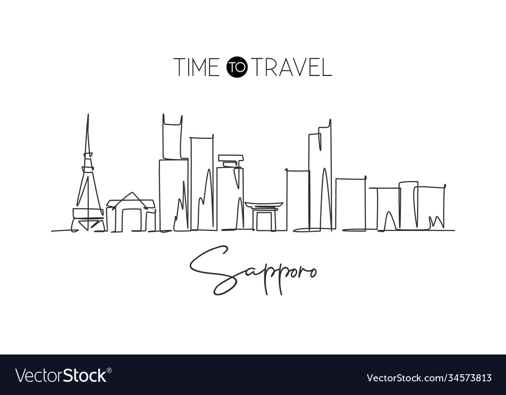 One continuous line drawing sapporo city Vector Image