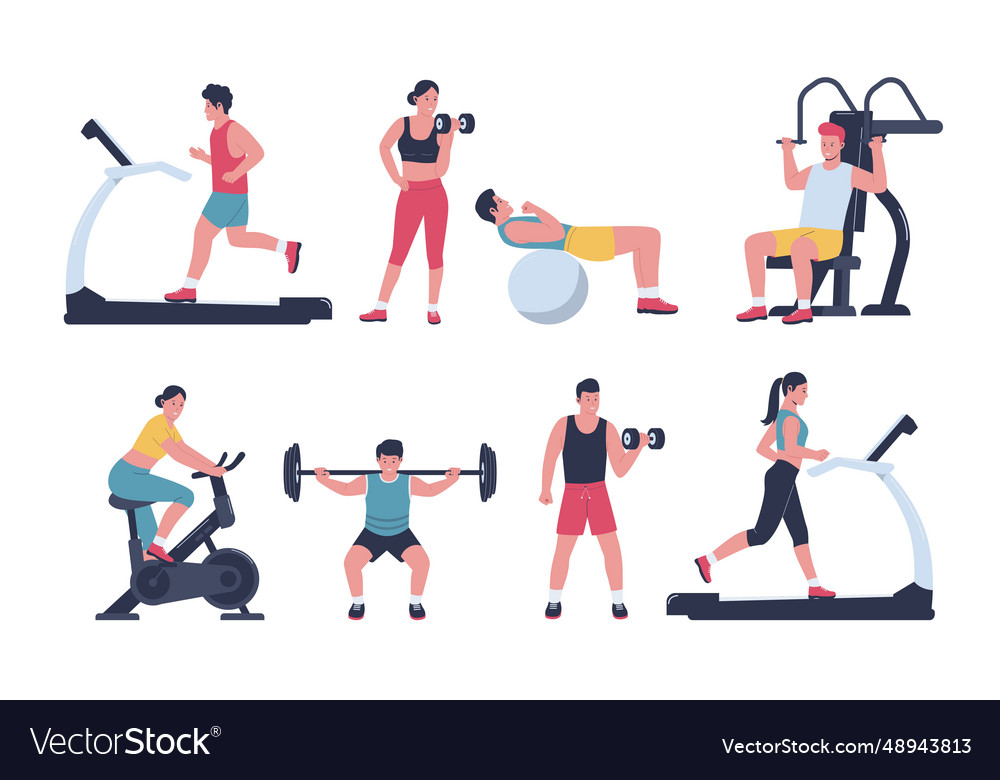 People at sport gym collection Royalty Free Vector Image