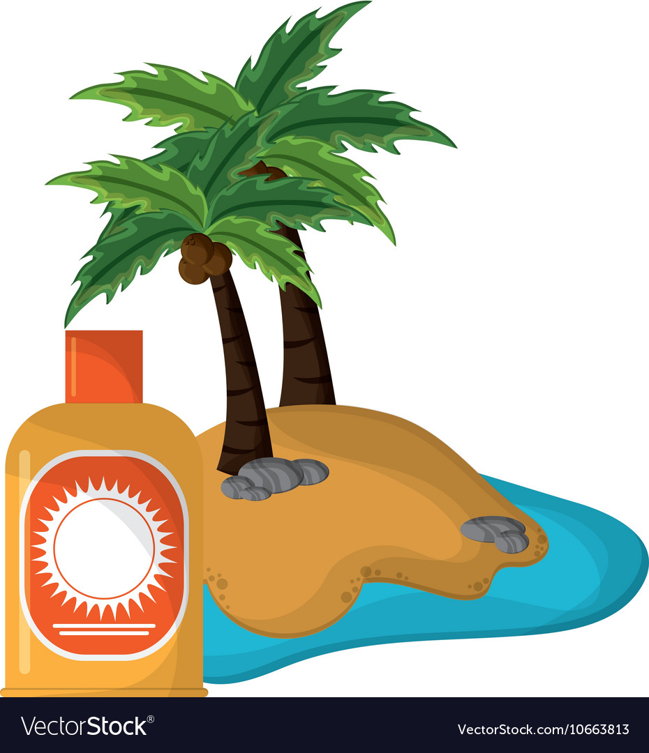 Tropical island and sun block icon