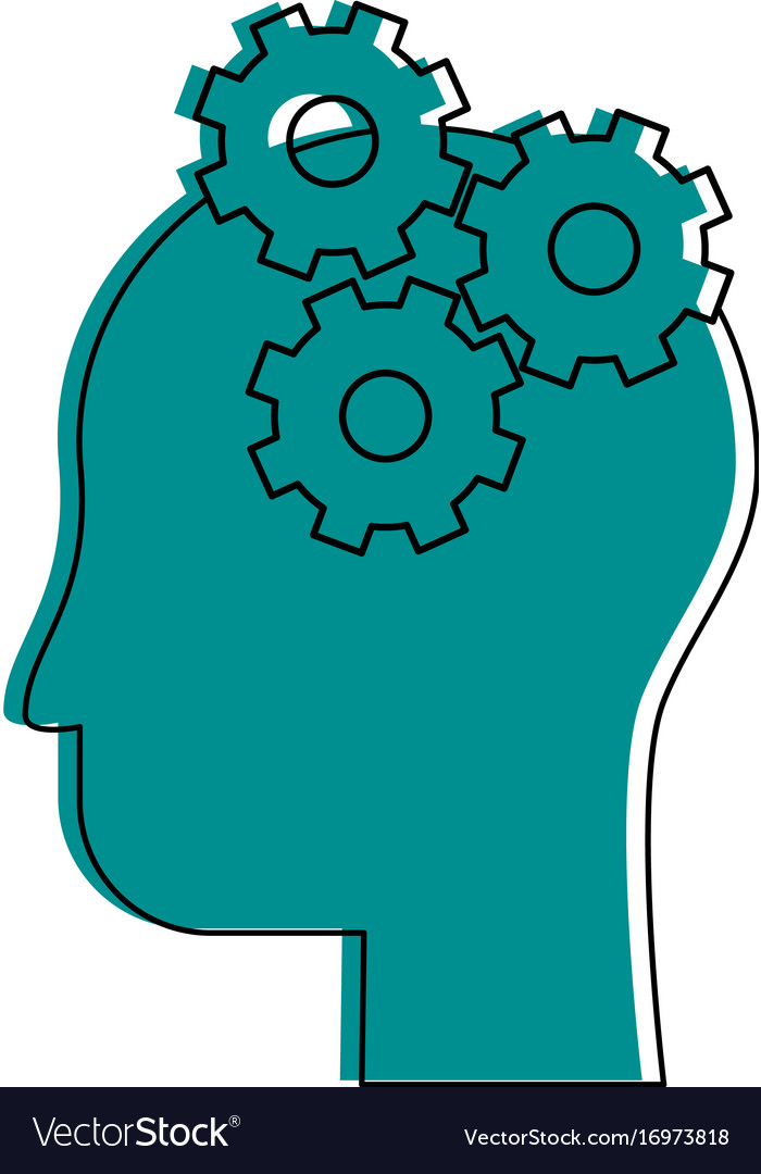 Human head profile sideview with gears inside icon