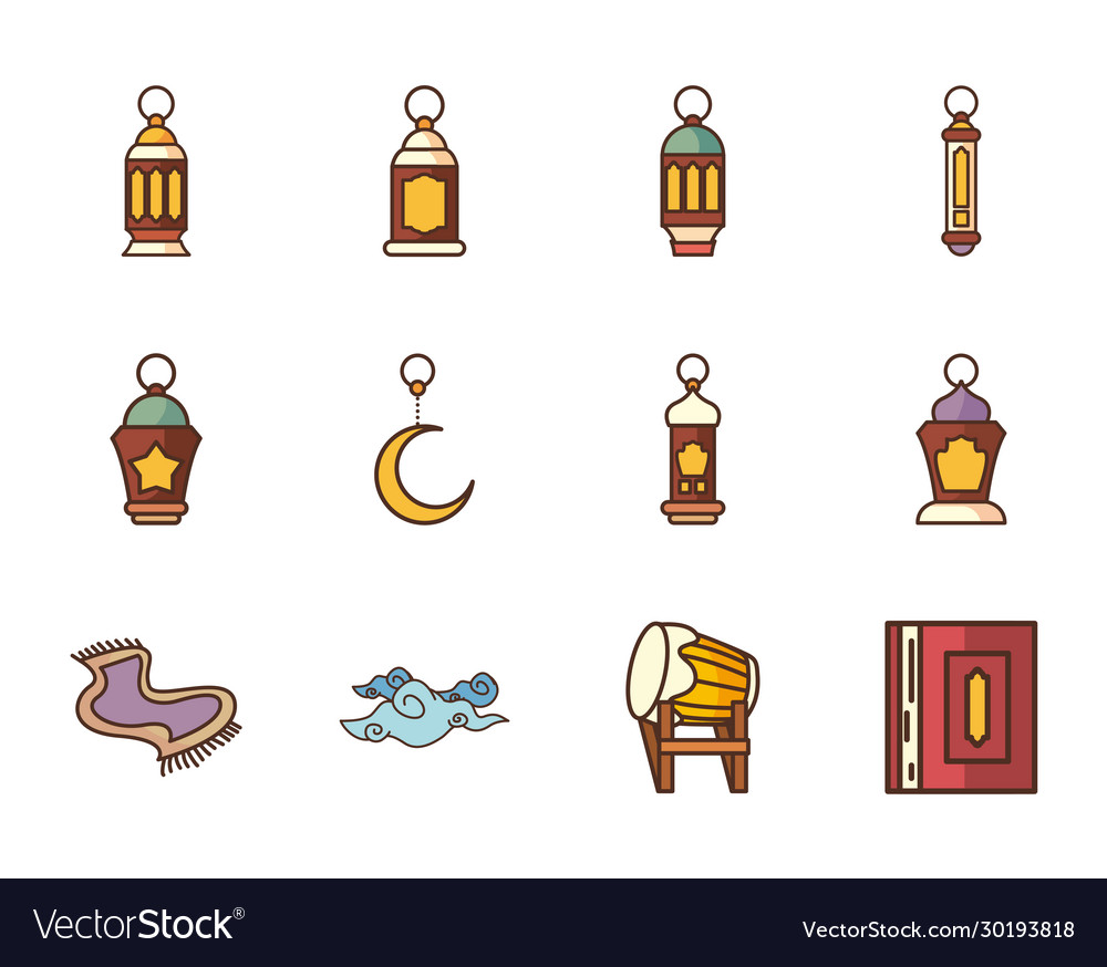 Ramadan fill style icon set design