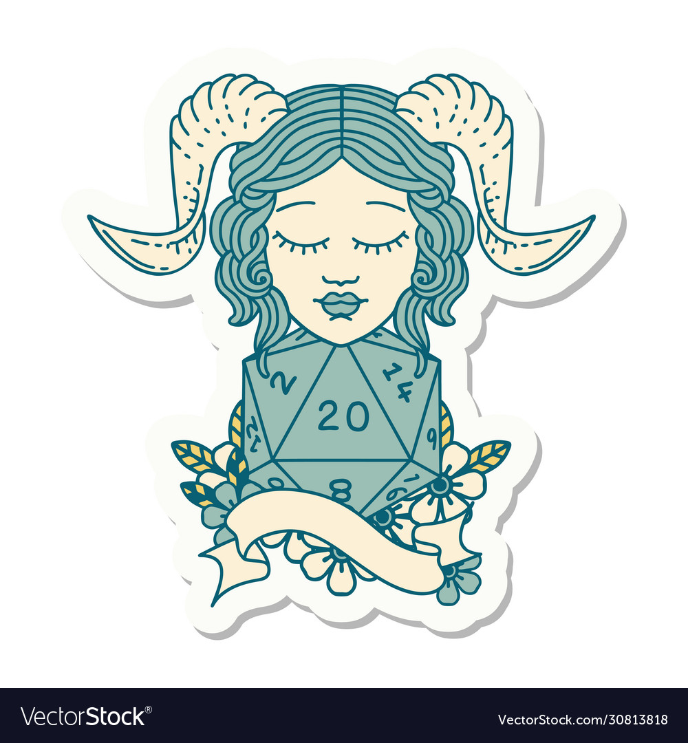 Tiefling with natural twenty dice roll sticker Vector Image