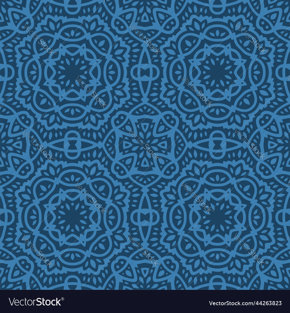 Art with blue tribal floral tile pattern