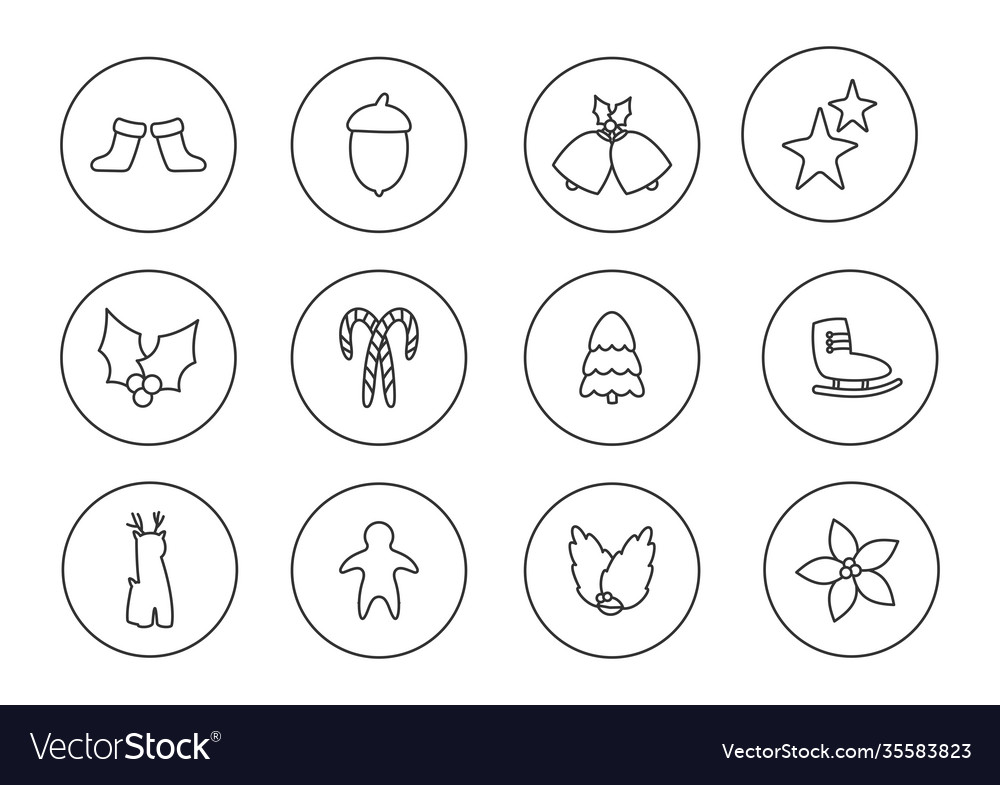 Christmas outline button icons contour set