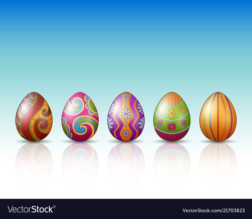 Decorated easter eggs with green grass background Vector Image