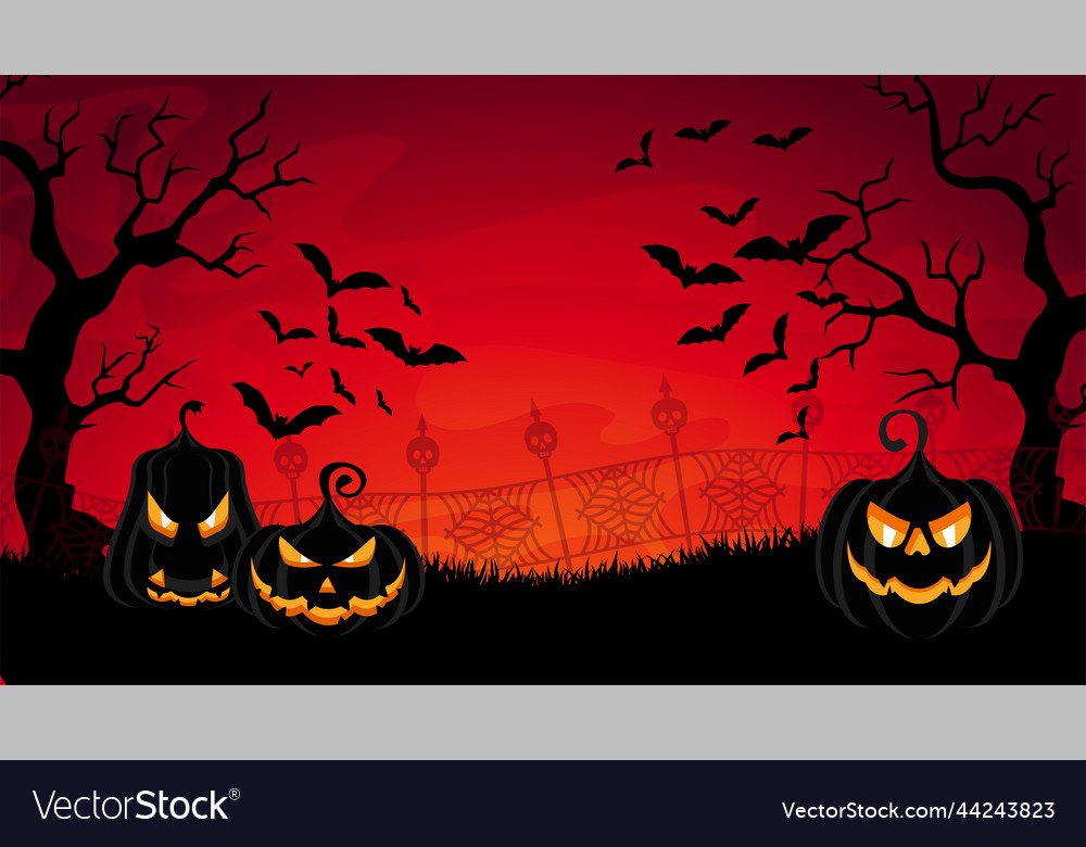 Halloween landscape background scary graveyard Vector Image