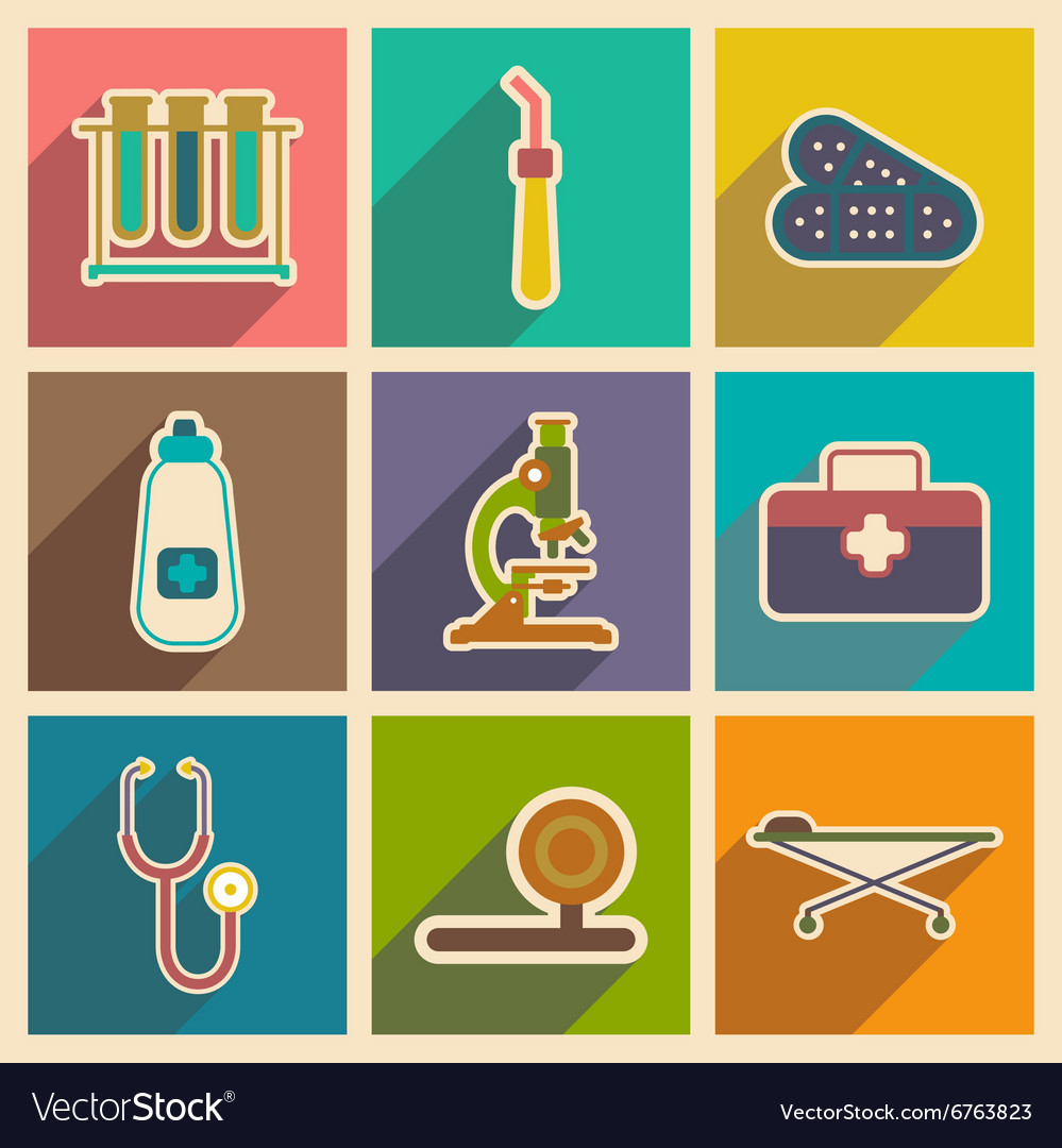 Icons of medical instruments and medicament