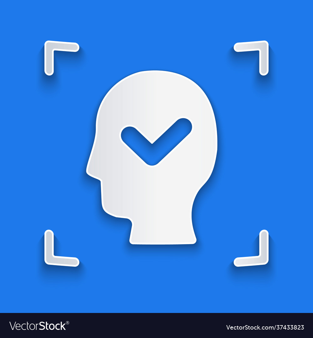 Paper cut face recognition with check mark icon Vector Image