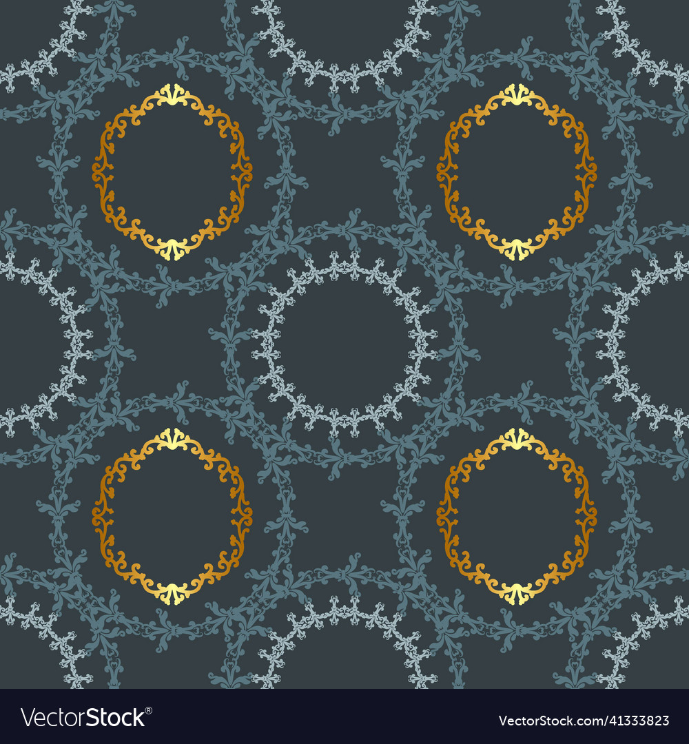 Seamless patterned blue background with gold