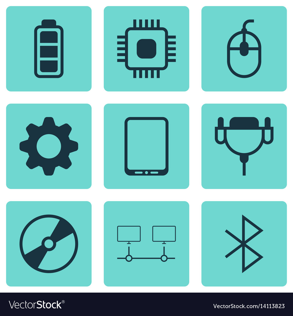 Set of 9 computer hardware icons includes