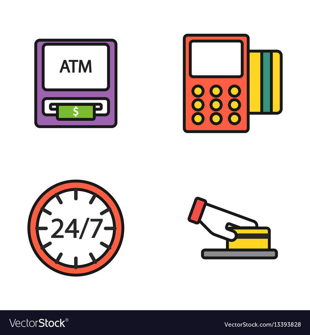 Atm pos-terminal with hand credit card icons