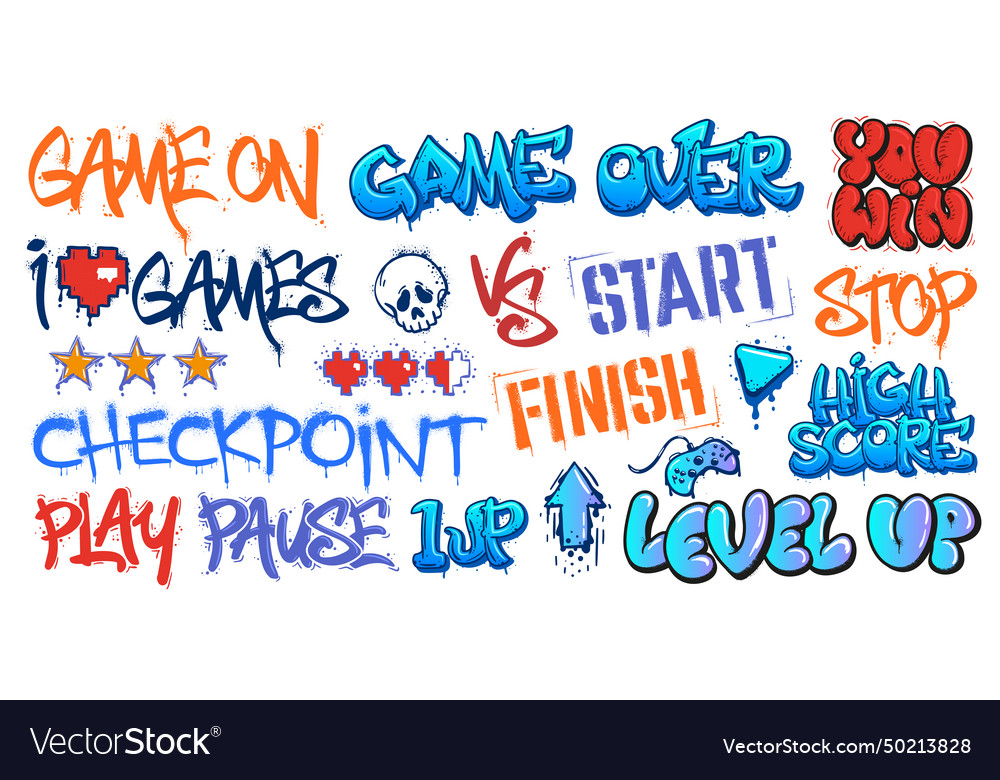 Gaming graffiti game over street art level up Vector Image