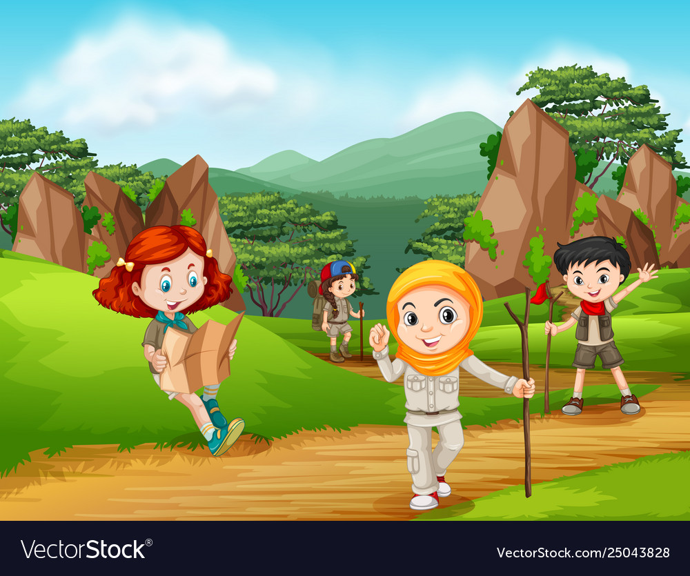 Group scout hiking Royalty Free Vector Image - VectorStock