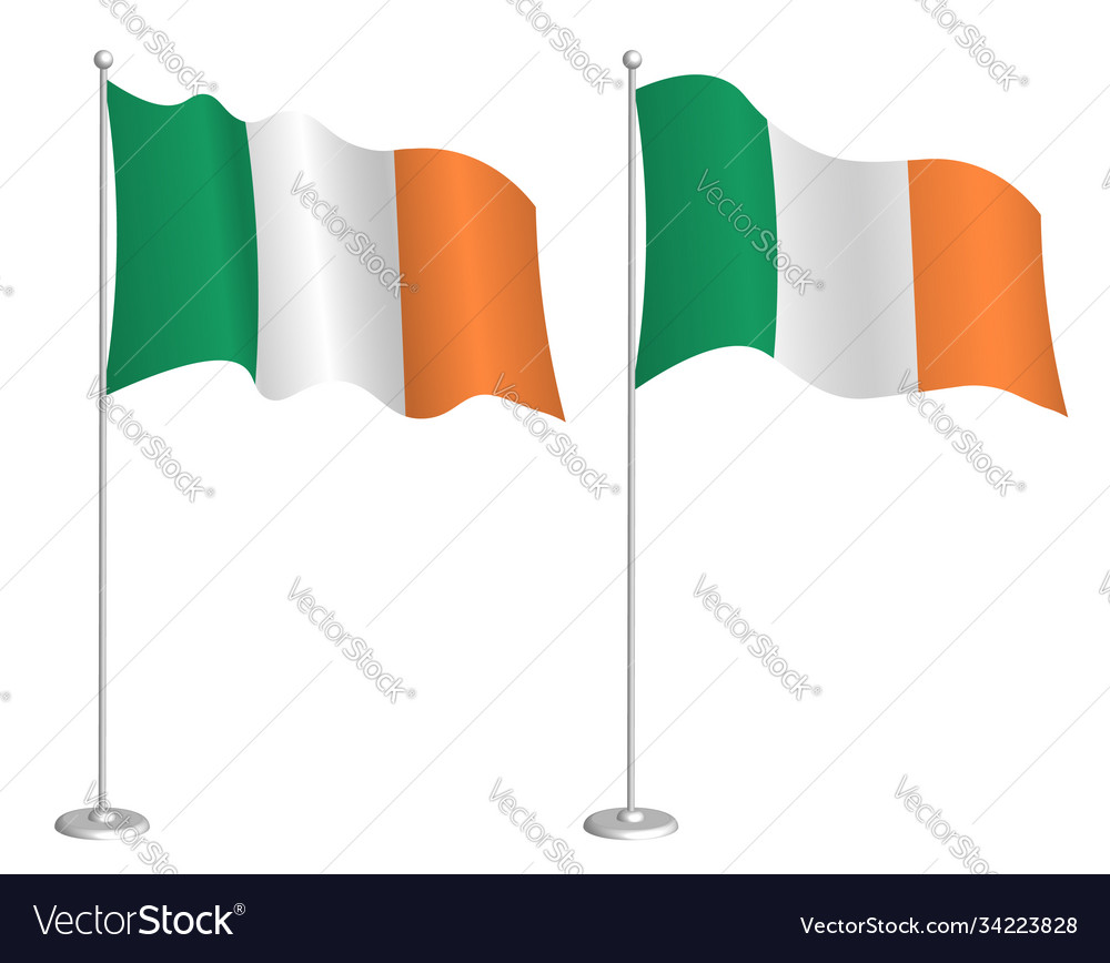 Ireland Flag On Flagpole Waving In Wind Royalty Free Vector