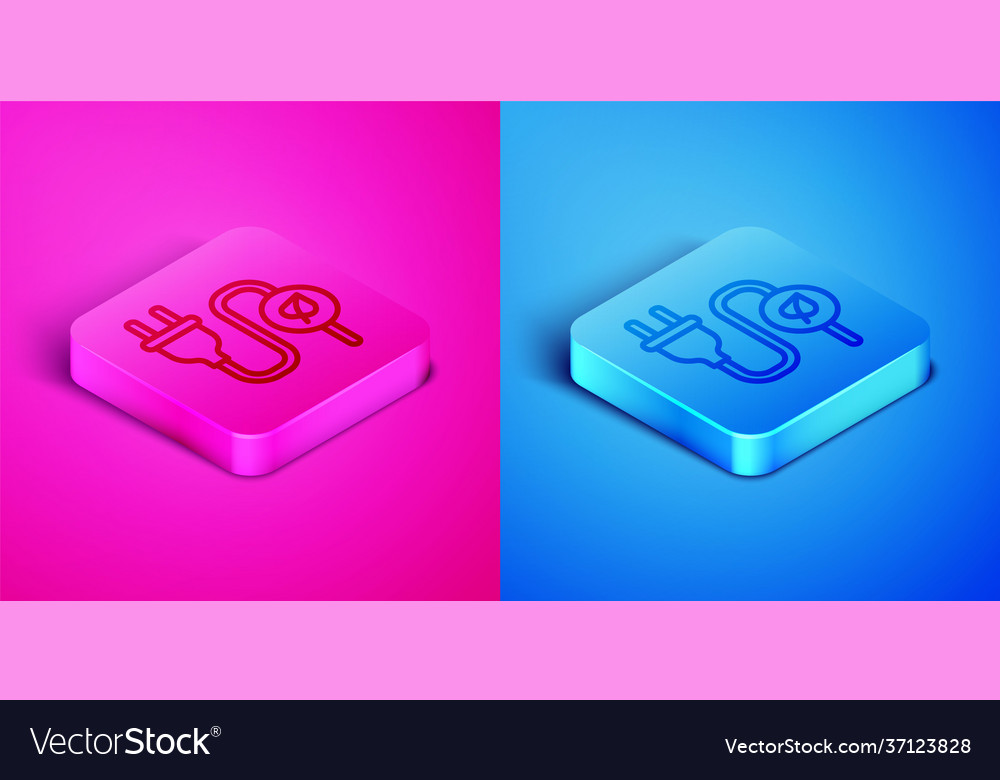 Isometric line electric saving plug in leaf icon