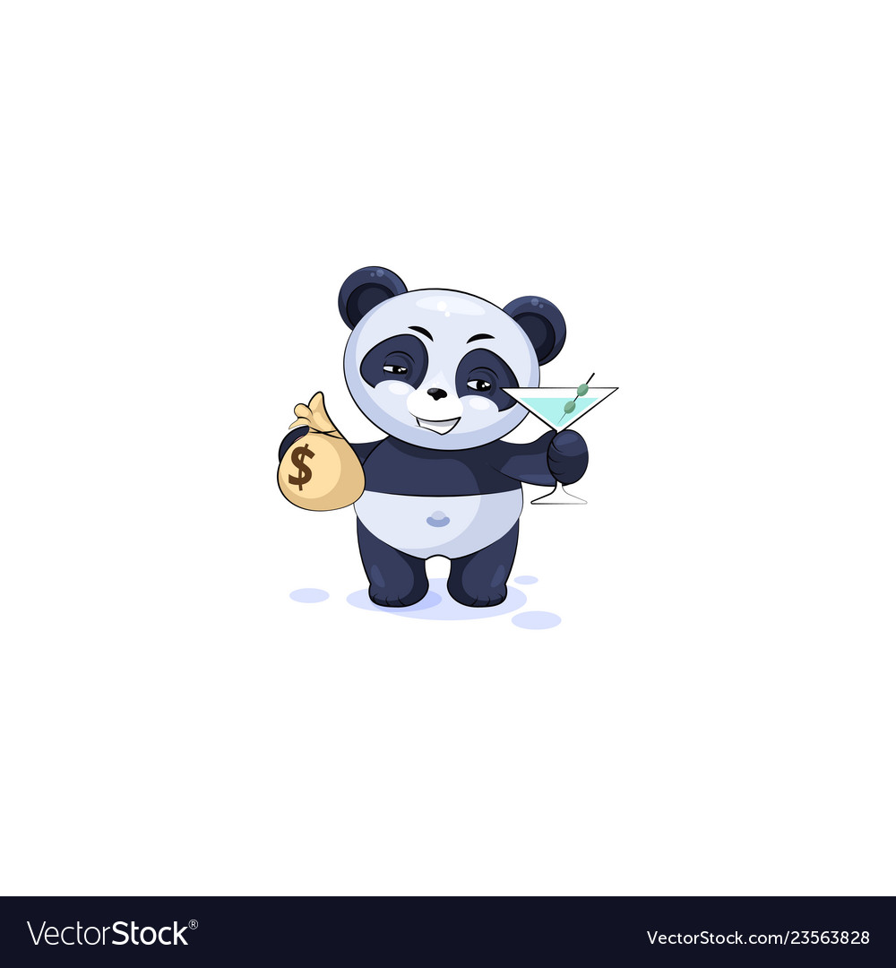 Panda with bag of money and glass martini