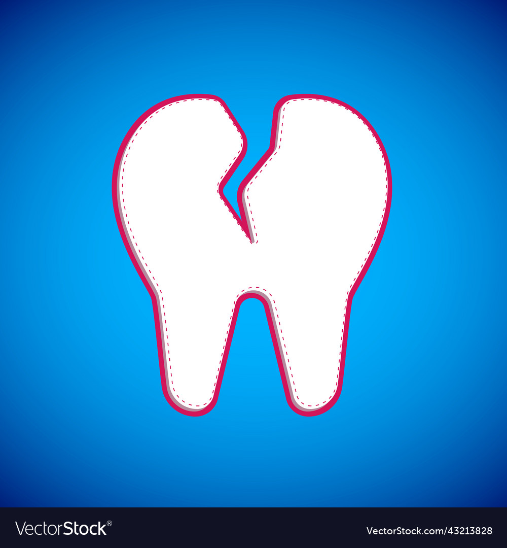 White broken tooth icon isolated on blue